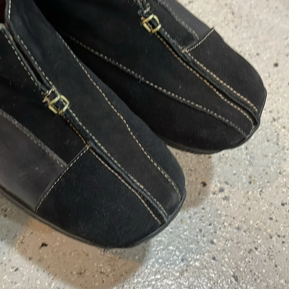 PAZZO MIXED LEATHER SUEDE WEDGE LOAFERS BLACK SIZE 7